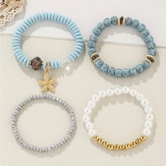 Boho Coastal Beaded Bracelet Set w/ Starfish Charm - Picture 2 of 5